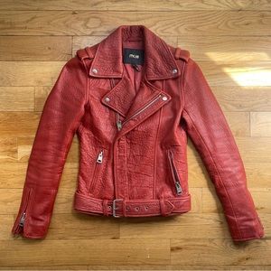 red Maje leather moto jacket (size: 36)